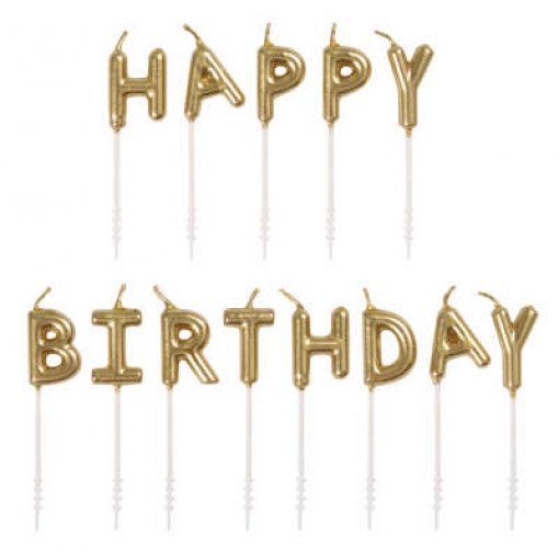 13 Velas Aniversário 'Happy Birthday' Dourado