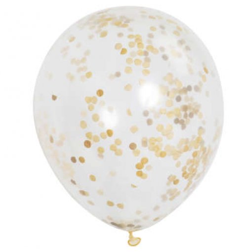 6 Balões Latex 12'' com confettis Dourado