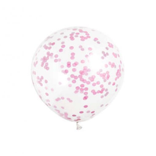 6 Balões Latex 12'' com confettis Rosa Choque