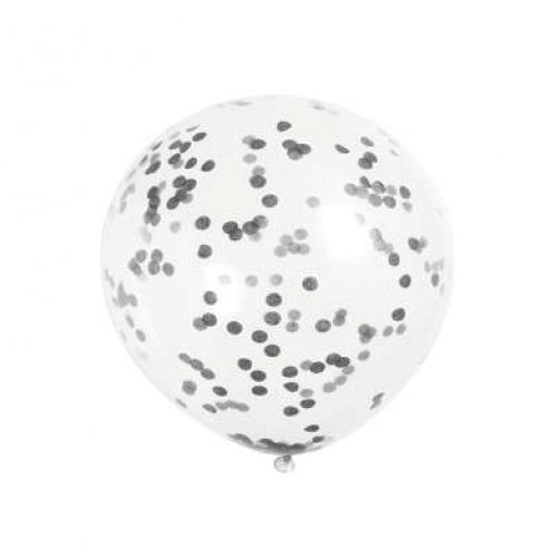 6 Balões Latex 12'' com confettis Preto