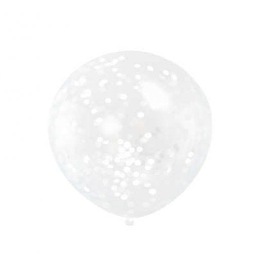 6 Balões Latex 12'' com confettis Branco