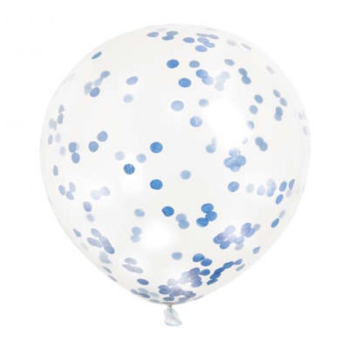 6 Balões Latex 12'' com confettis Azul Médio