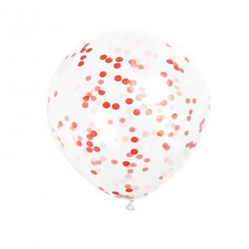 6 Balões Latex 12'' com confettis Vermelho