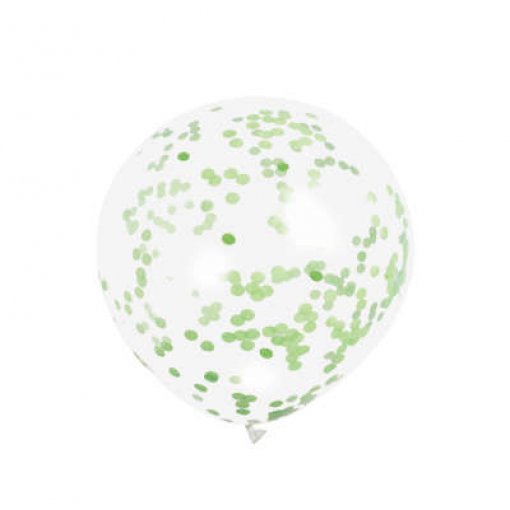 6 Balões Latex 12'' com confettis Verde Lima