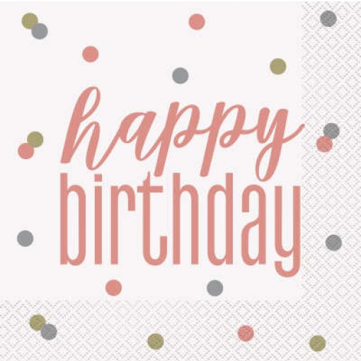16 Guardanapos 33cm Rose Gold Birthday