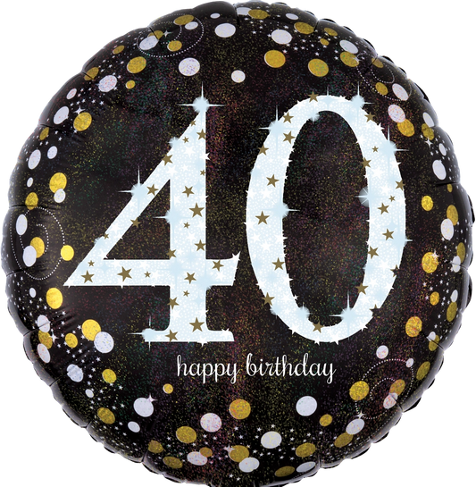 Balão Foil 43cm Holographic Sparkling Birthday 40º Aniversário