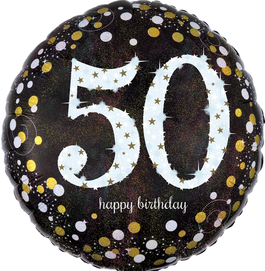 Balão Foil 43cm Holographic Sparkling Birthday 50º Aniversário