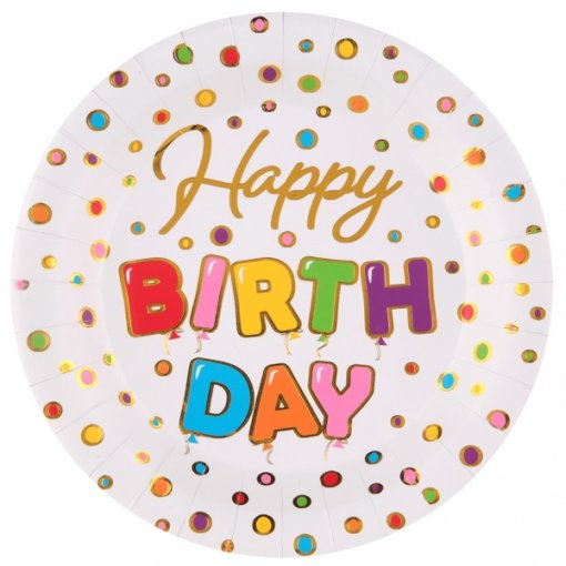 10 Pratos 22,5cm Happy Birthday Balloon