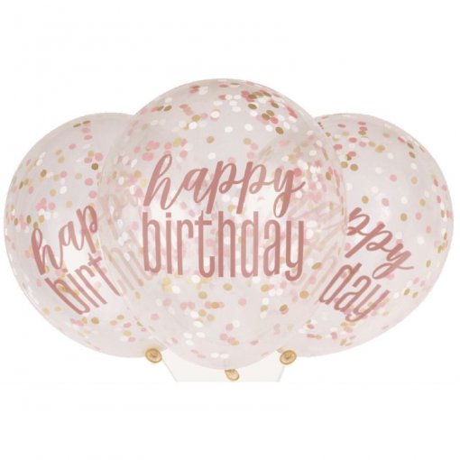 6 Balões Latex 12'' com confettis Rose Gold