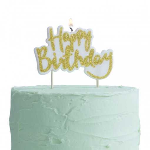 Vela de Aniversário 10cm Happy Birthday Dourada