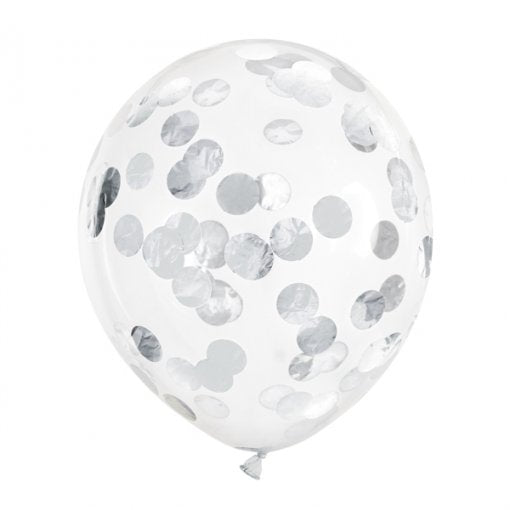 6 Balões Latex 12'' com confettis Prateado Foil