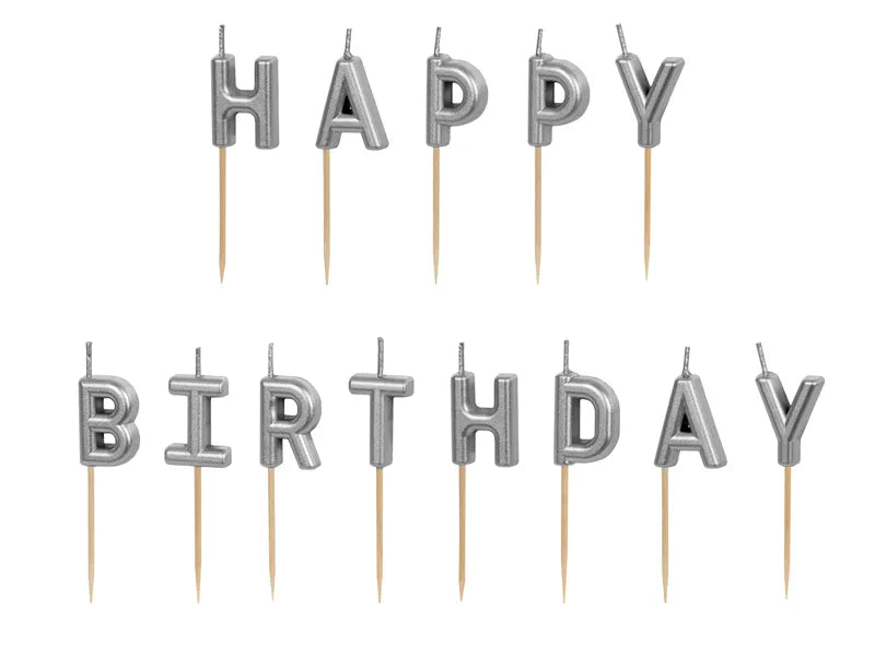 13 Velas Aniversário Happy Birthday Prateado