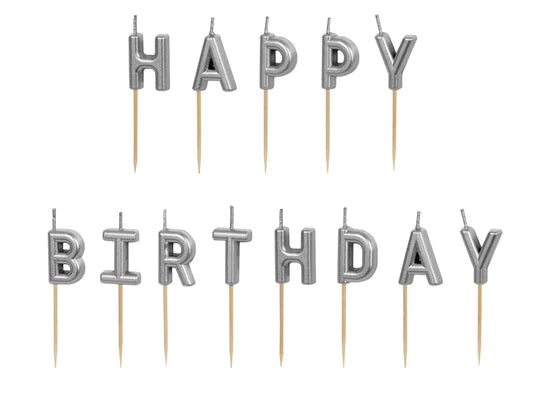 13 Velas Aniversário Happy Birthday Prateado
