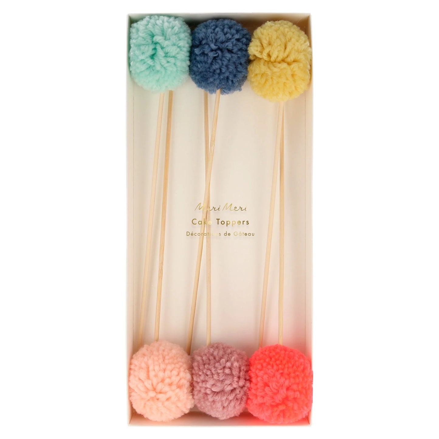 6x Toppers com pom pom colorido
