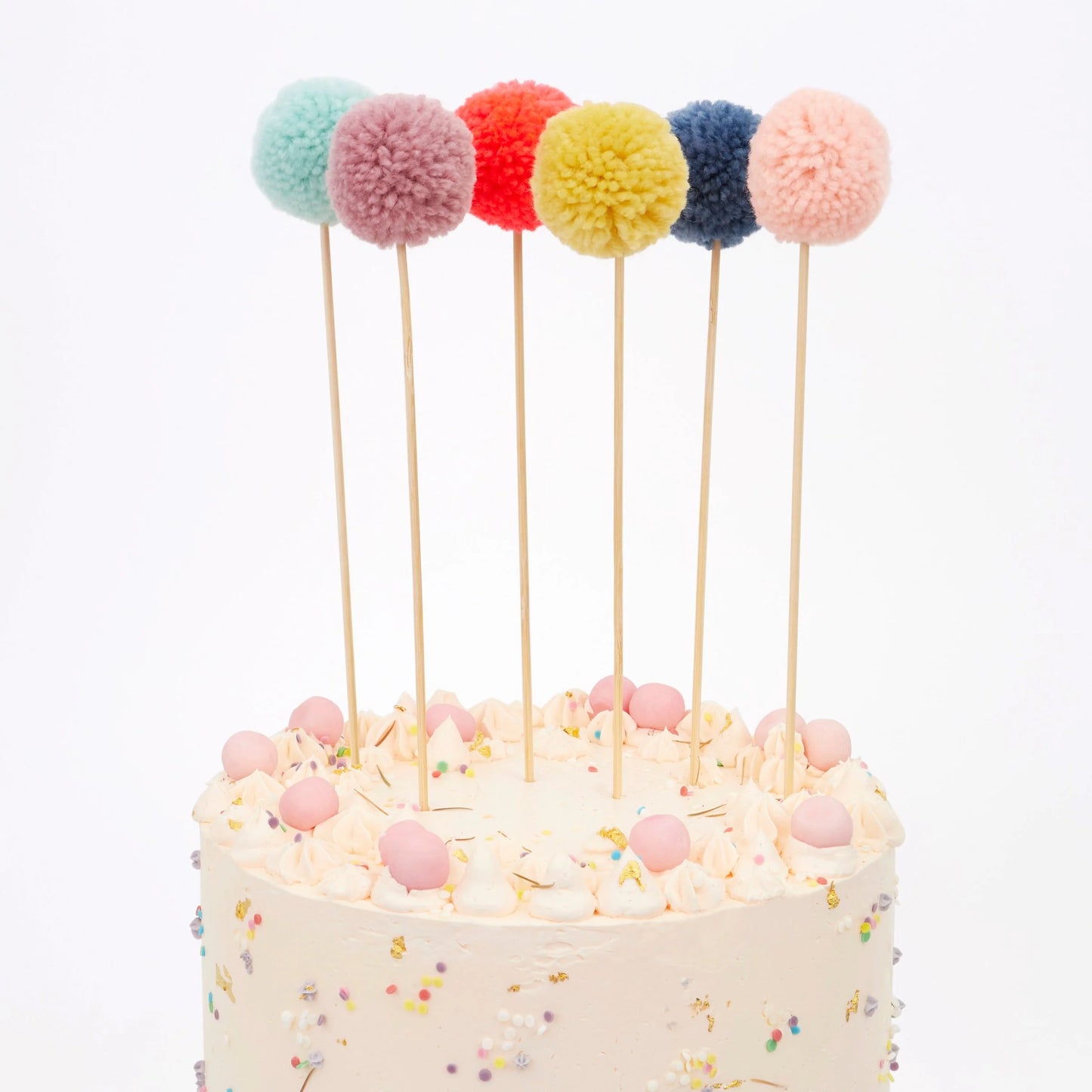 6x Toppers com pom pom colorido