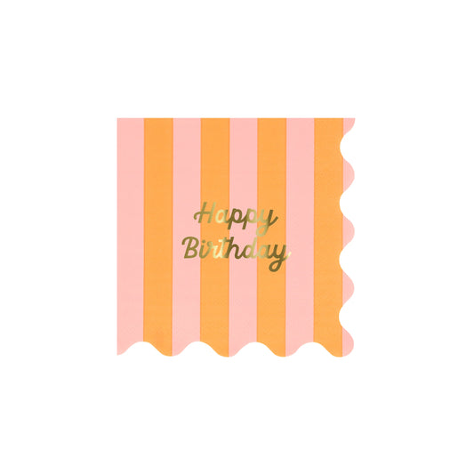 16x Guardanapos pequenos Happy Birthday, riscas