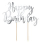 Topo de Bolo 'Happy Birthday' Prateado 22,5cm