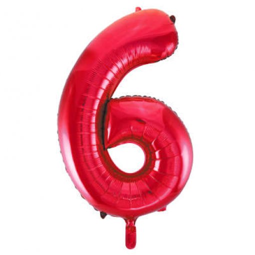 Balão Foil 86cm Vermelho Número 6