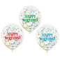 6 Balões Latex 12'' com confettis Cor Sortida 'Happy Birthday'