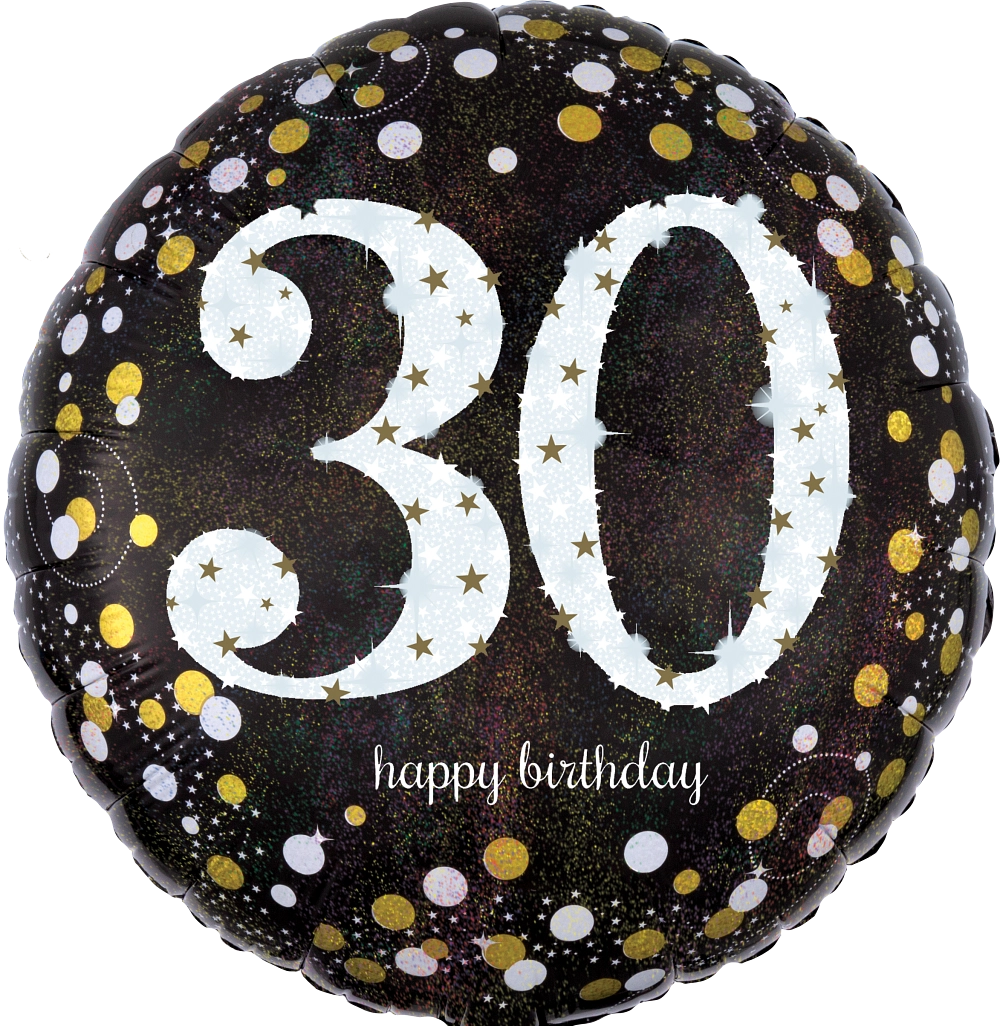 Balão Foil 43cm Holographic Sparkling Birthday 30º Aniversário