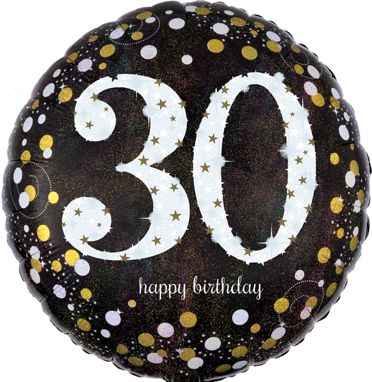 Balão Foil 43cm Holographic Sparkling Birthday 30º Aniversário