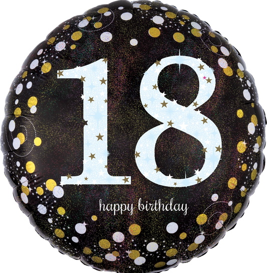 Balão Foil 43cm Holographic Sparkling Birthday 18º Aniversário