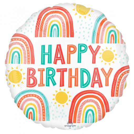 Balão Foil S40 Happy Birthday Retro Rainbow