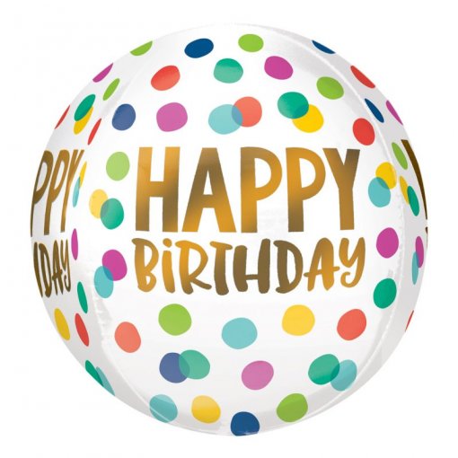 Balão Foil Orbz Happy Birthday Happy Dots