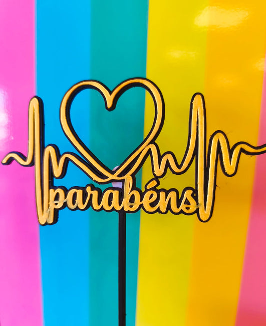 Topo de bolo parabéns coração