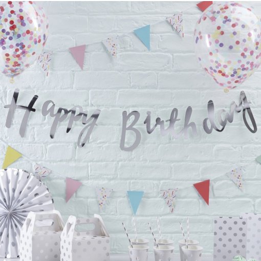 Grinalda Happy Birthday Prateada