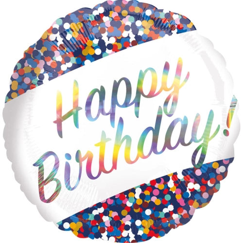 STANDARD IRIDESCENT BIRTHDAY CONFETTI FOIL BALLOON S55 PACKAGED