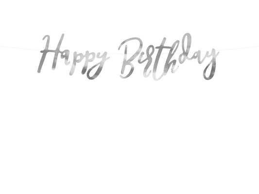 Grinalda Papel Decorativa 16,5x62cm 'Happy Birthday' Prateado