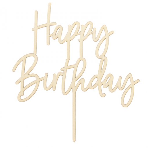 Topo de Bolo 16,5cm Madeira Happy Birthday