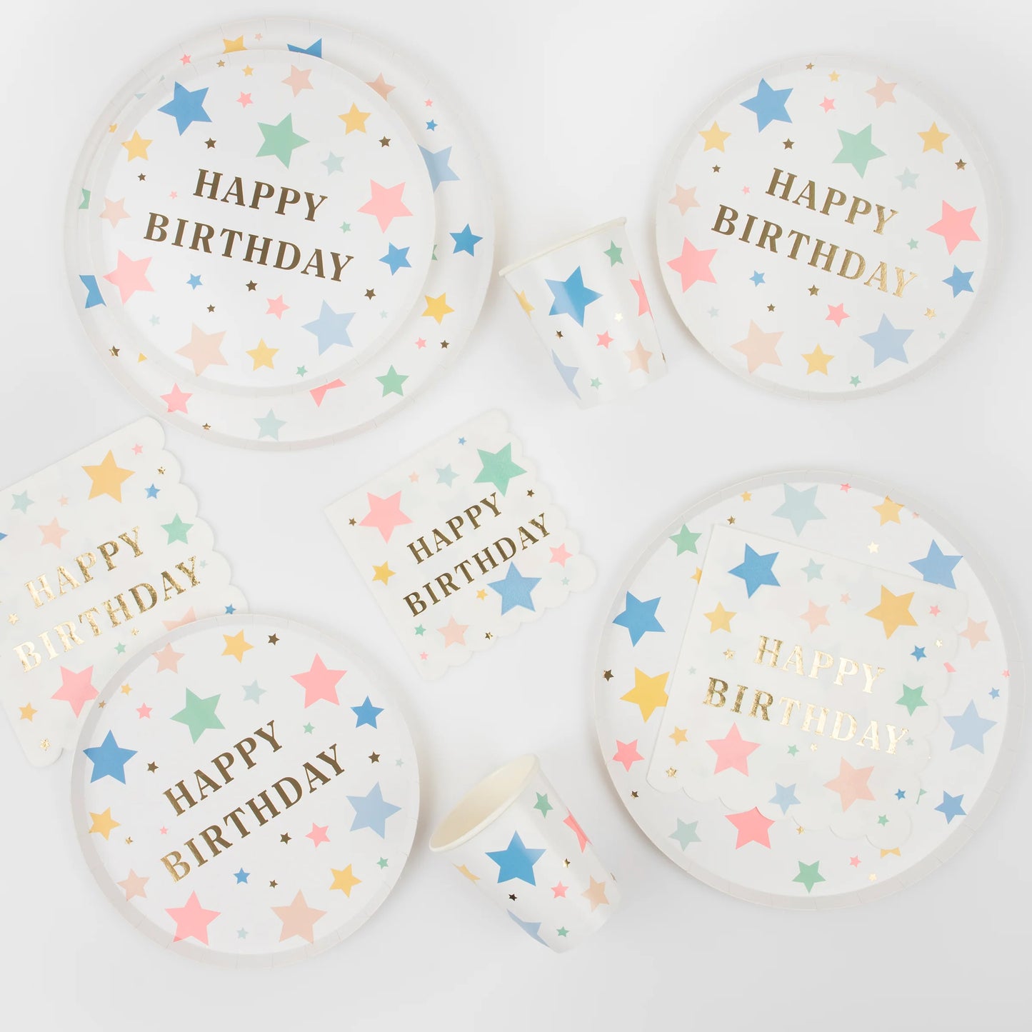 Pratos de jantar de estrelas de feliz aniversário (x 8)