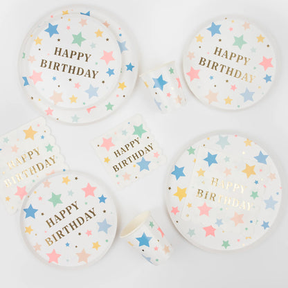 Pratos de jantar de estrelas de feliz aniversário (x 8)